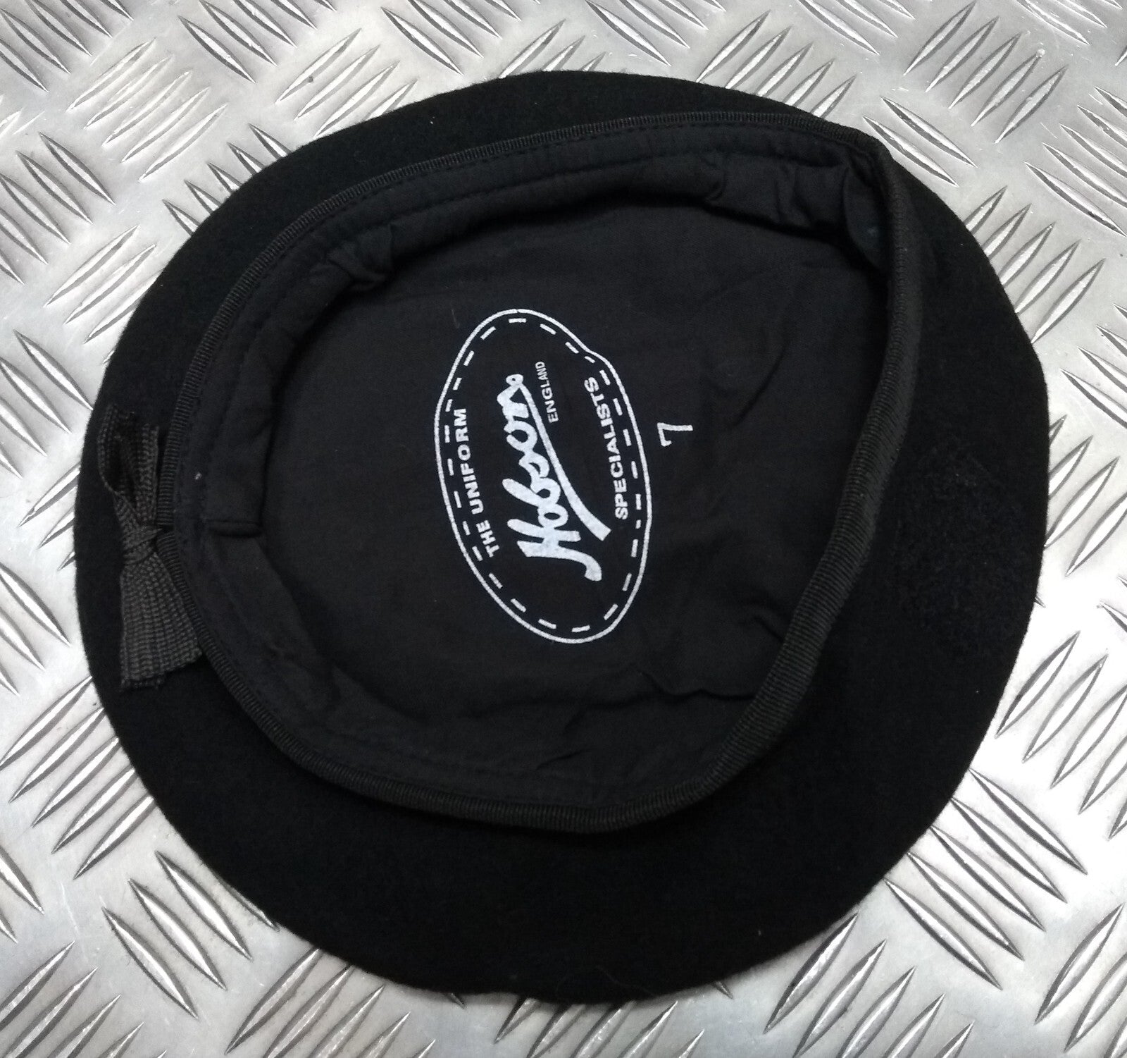 Vintage Black Beret Hobson of England Lined Wool Uniform Cap Sz 7 New Old Stock