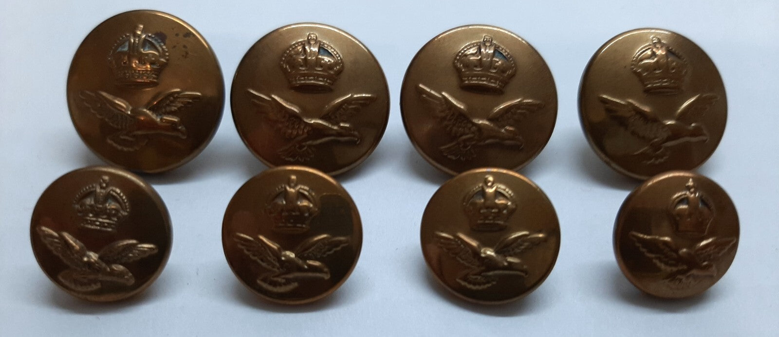 Vintage Buttons K/RAF Royal Air Force Kings Crown Version 8 Ring Backed Buttons
