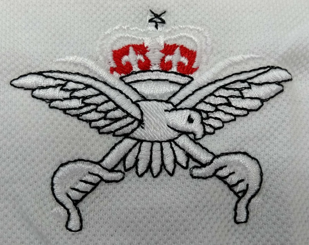 RAF Royal Air Force TI White Polo T Shirt with Physical Training Instructor Logo Henbury