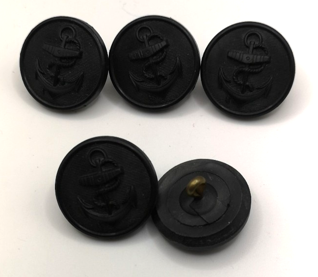 Royal Navy Fouled Anchor Black Plastic Buttons Size 38L x5