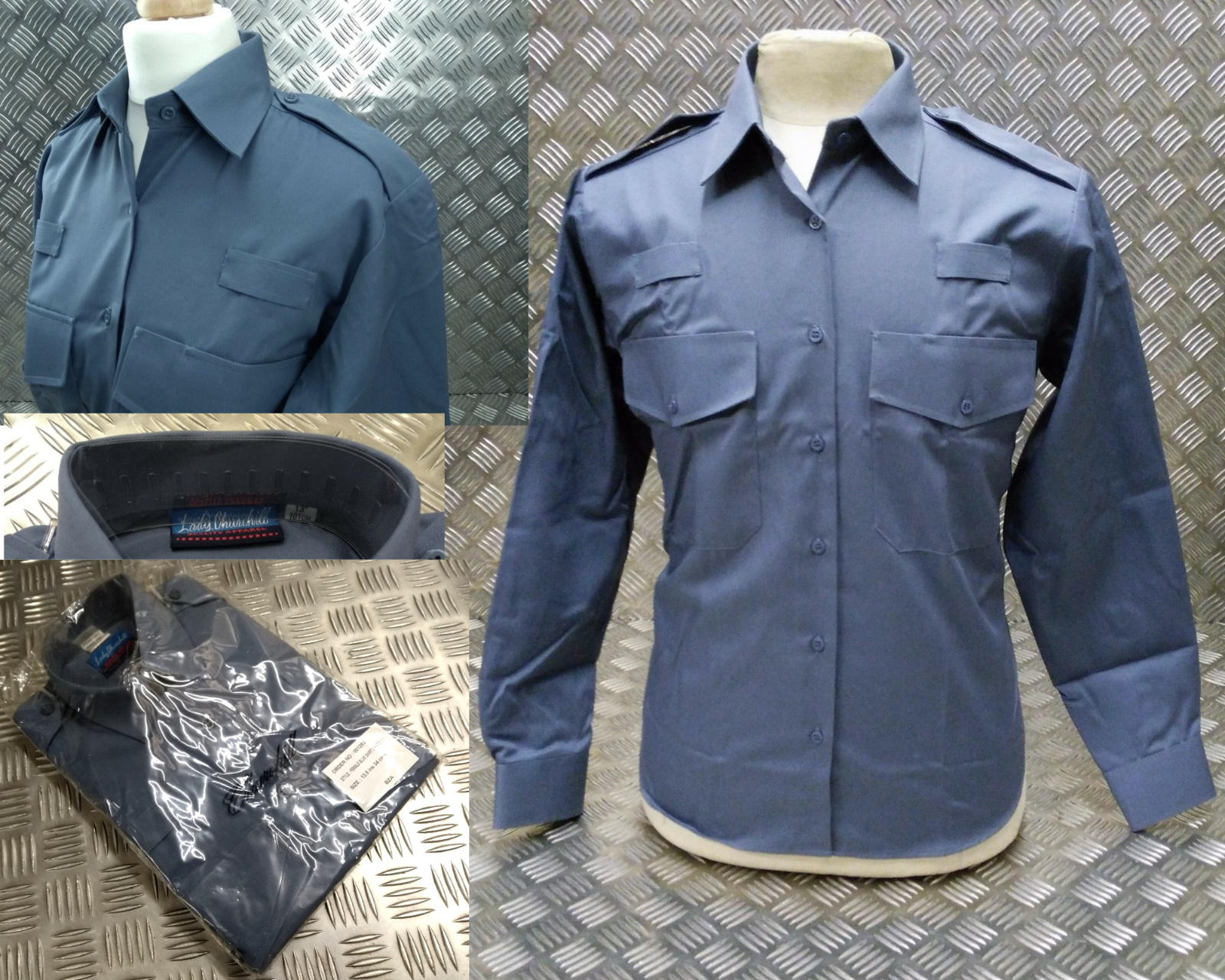 Working Uniform Shirt Blue Grey Female Issue Long Sleeve Radio Loops / Epaulette