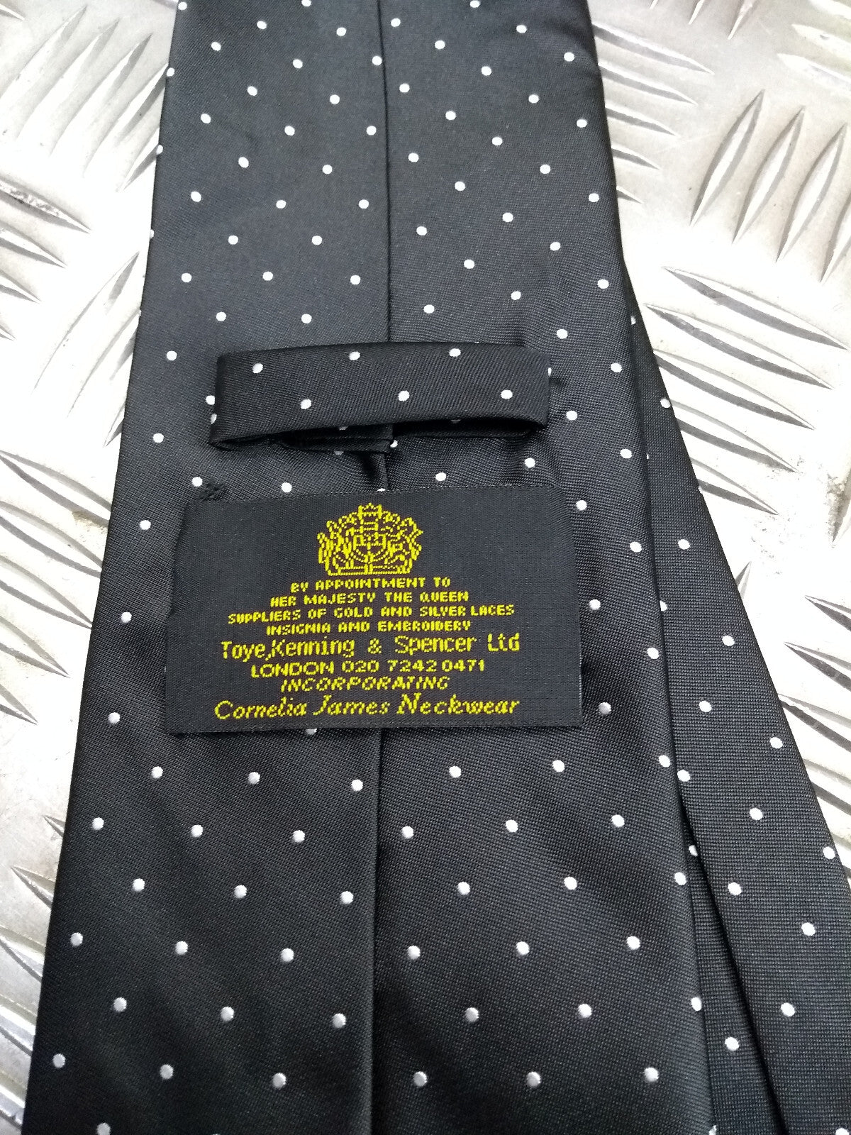 White Dotted Pattern Black Polyester Tie - NEW