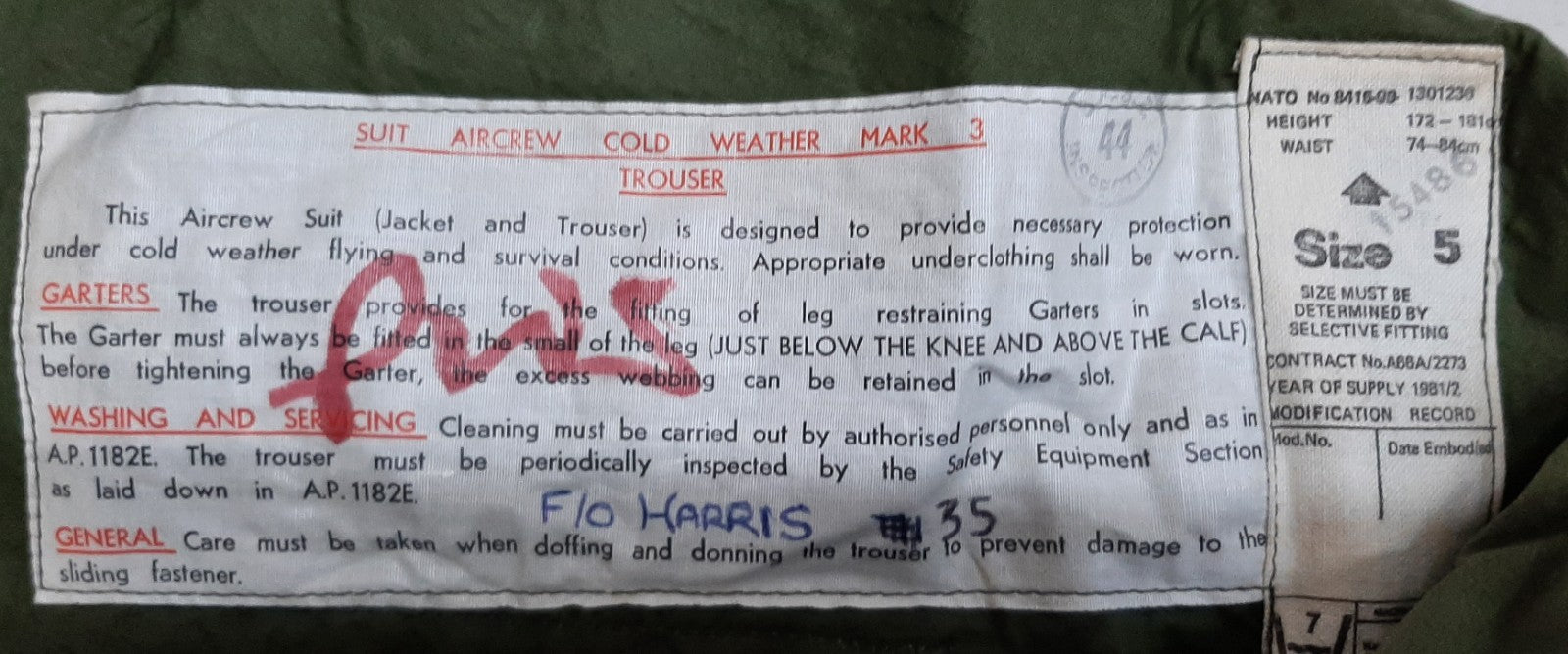 Lifeguard Equipment LTD Aircrew Trousers Vintage Cold Weather 1980s Pattern M L