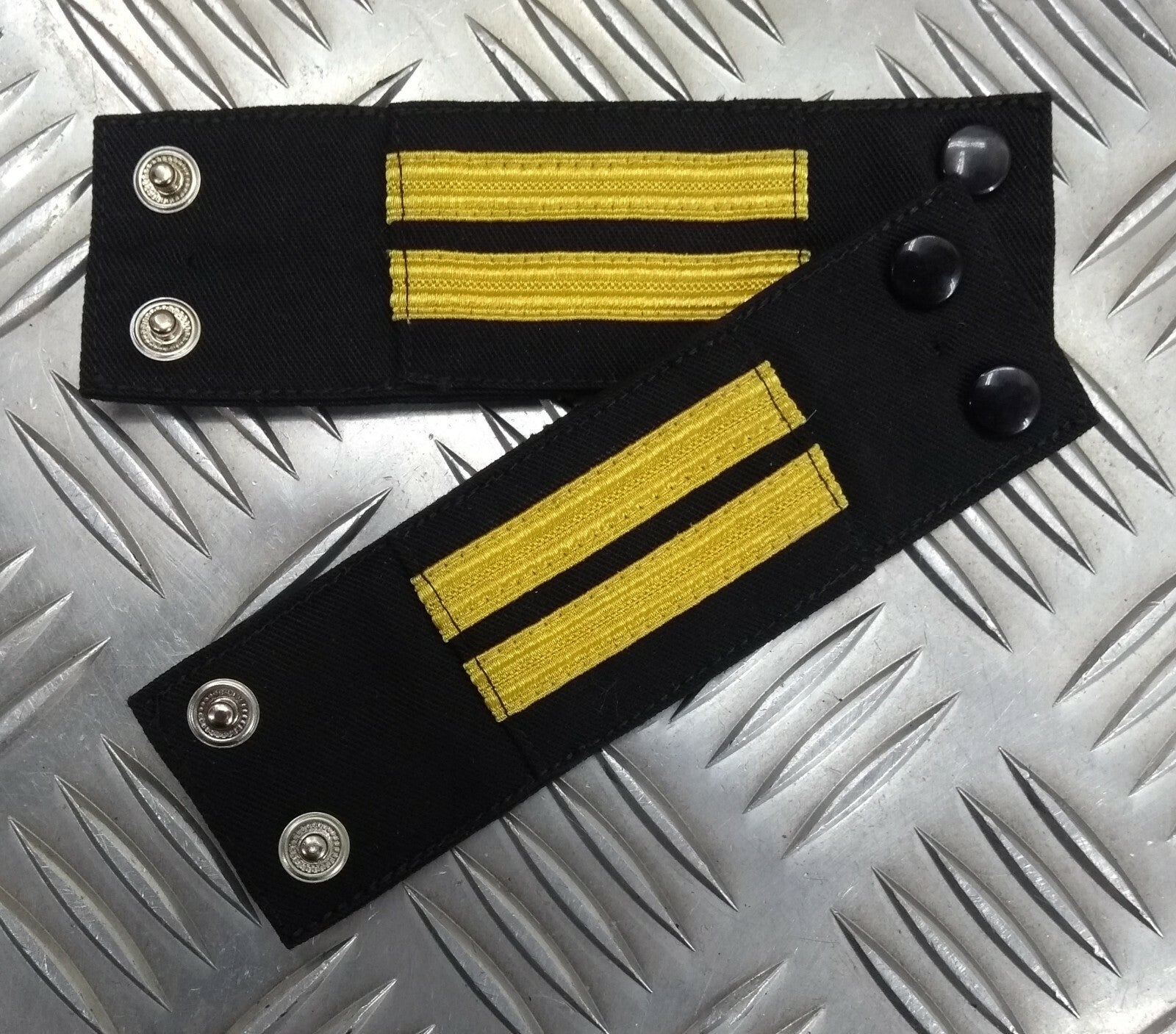 Genuine Vintage Navy Issue Rank Shoulder Tabs Press Stud With Gold Lace Flashes