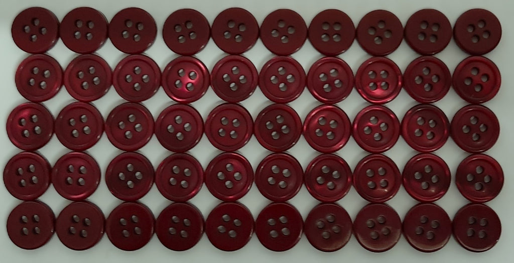 50 Vintage Buttons 4 Hole Shirt / Shank Anchors Pearlesque RED Wine 10.7mm NOS