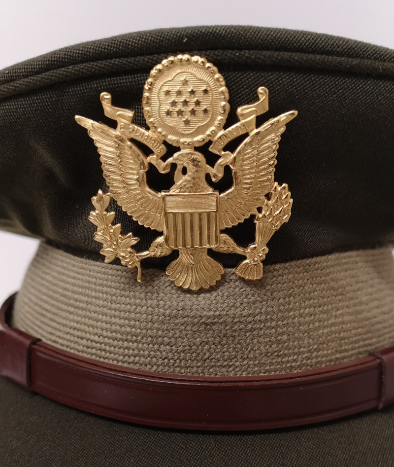 United States Army Officer's Peaked Cap Green with Beige Hatband & Hat Badge