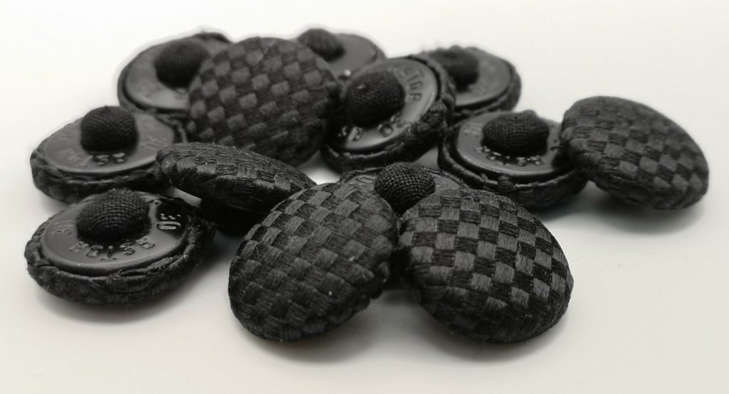 Fabric Covered Buttons Black Criss Cross Pattern 22L x10