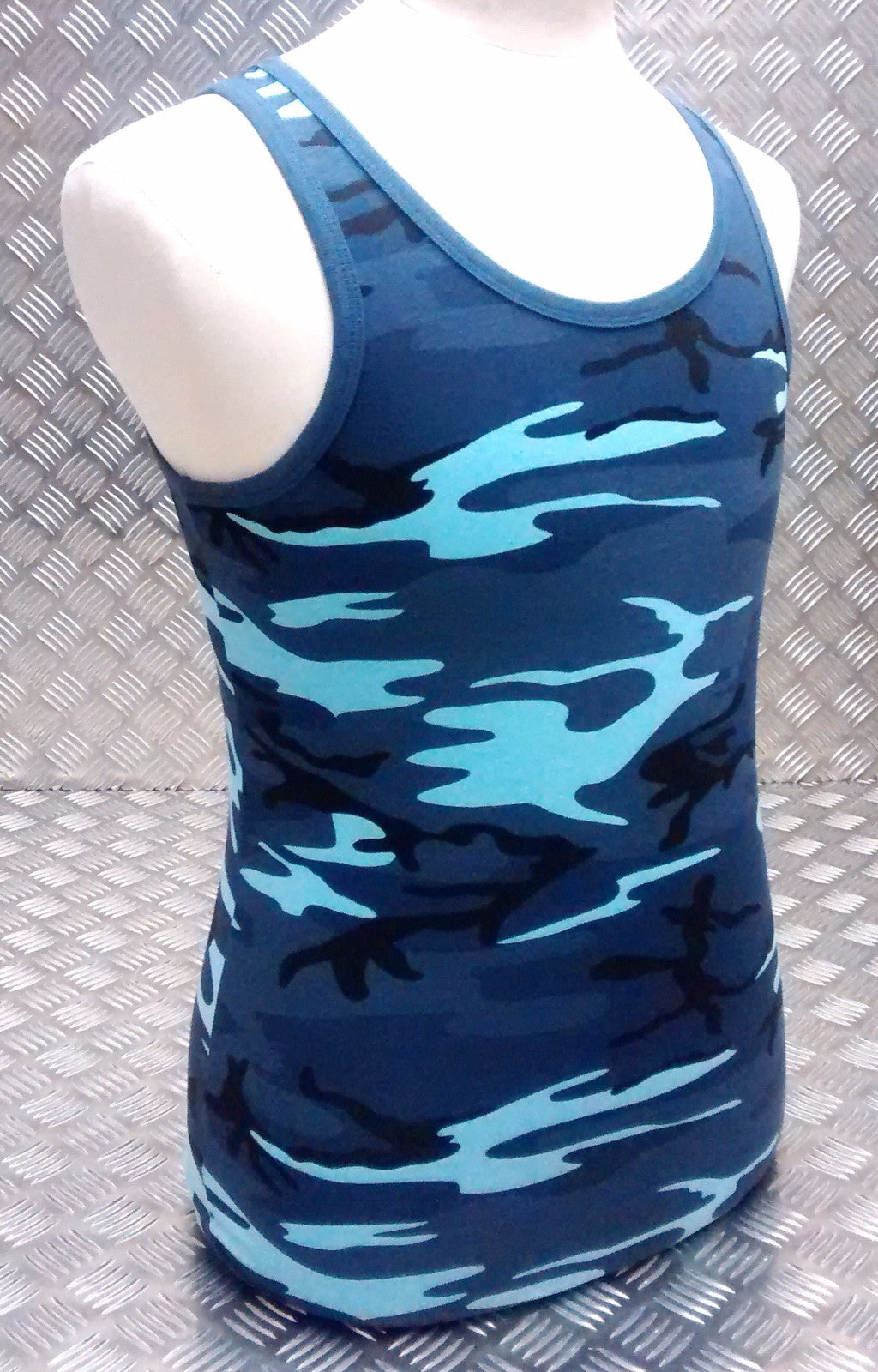 100% Cotton Midnite Blue Camo Sleeveless Vest Singlet Tank Top All Sizes NEW