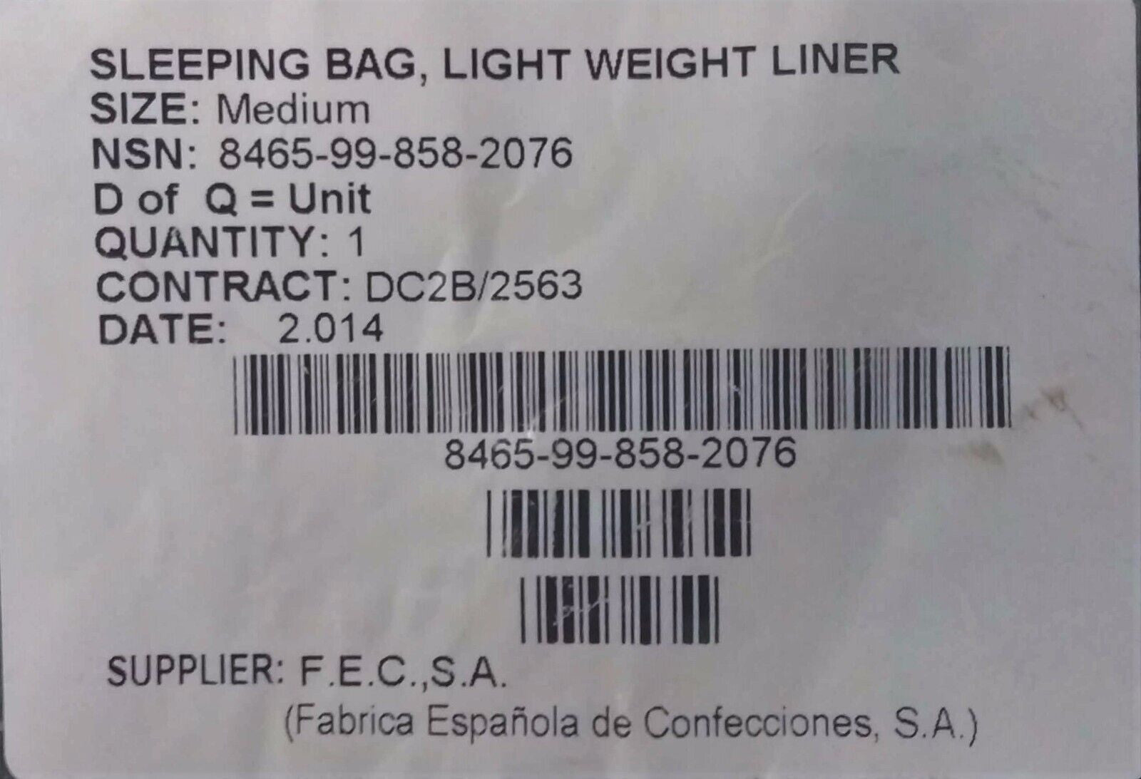 Fecsa Lining Liner For Light Weight Sleeping Bags Large Genuine British Army NEW