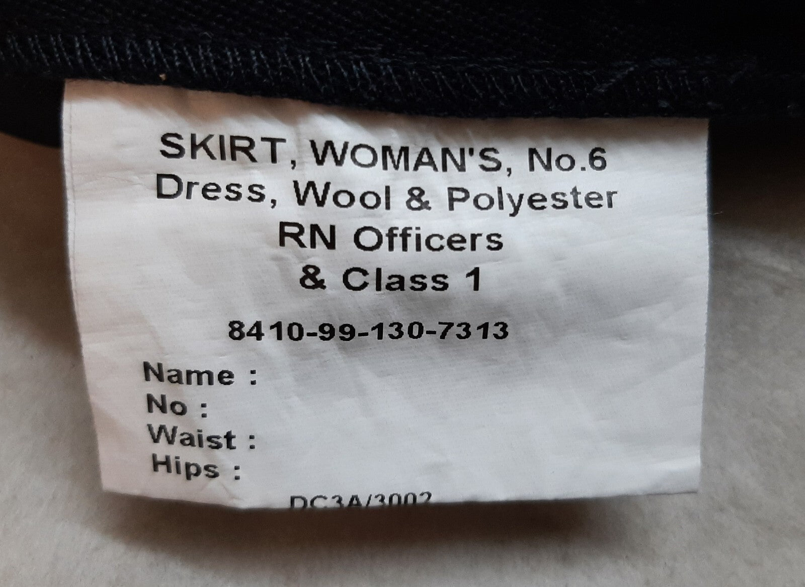 WRNS RN Skirt No6 RN Officers CL1 Class 1 British Royal Navy Dress Size 72cm R