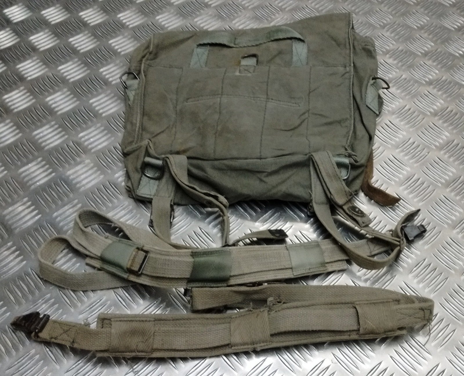 Vintage Military Bag Canvas Shoulder  or Mini Backpack Grey/Green G2 Distressed