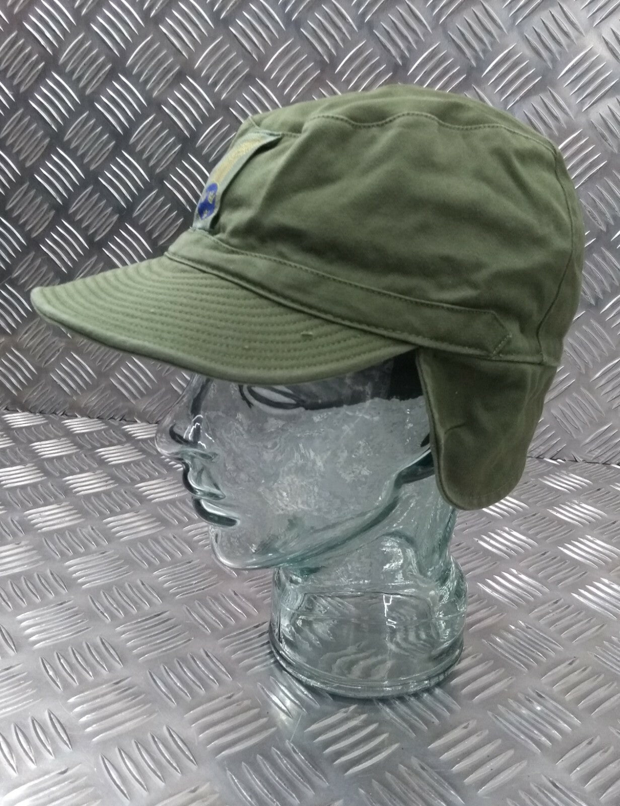 Genuine Swedish Vintage Green Cotton Drill Fatigue Combat Cap 60s Patt