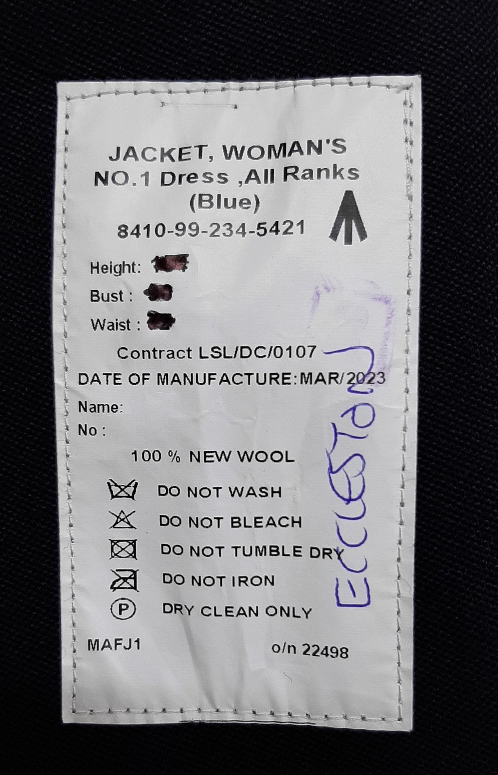 British Army Woman's No1 Jacket All Ranks No Buttons P2P 18.5"