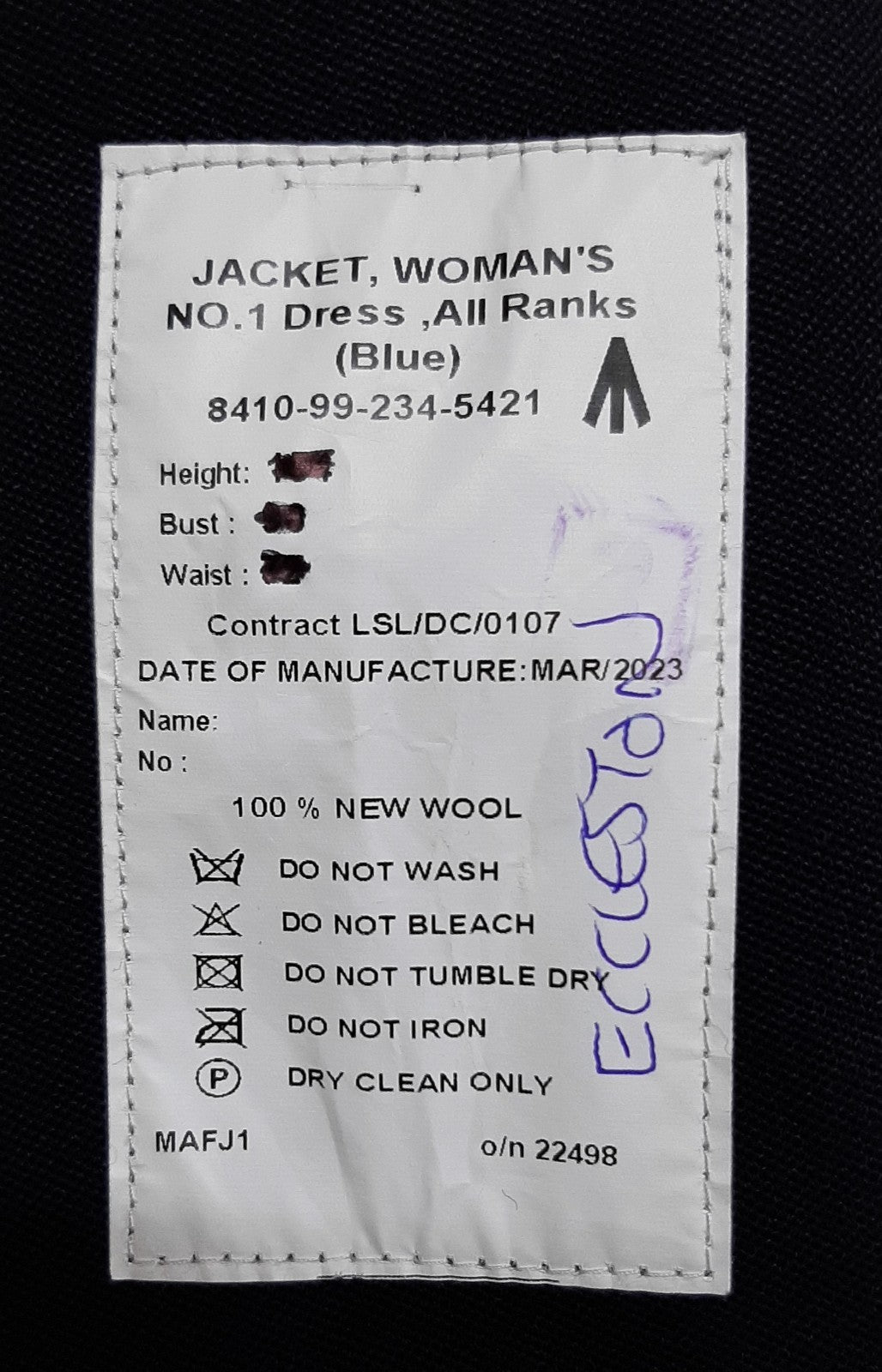 British Army Woman's No1 Jacket All Ranks No Buttons P2P 18.5"