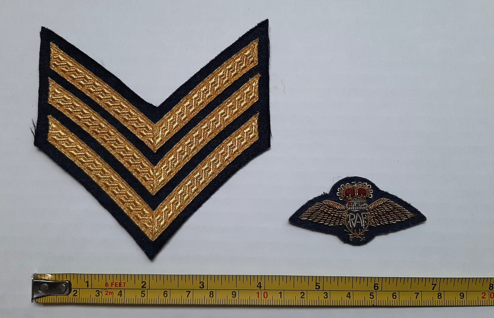 RAF Royal Air Force Embroidered Patches Air Force 3 Chevrons and Q/C Full Brevet