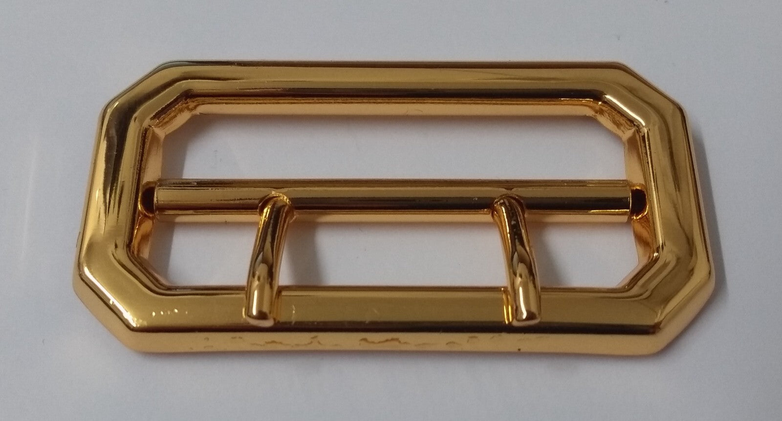 Cloth Belt Buckle 2" Double Prongs High Shine Gold Coloured Made in England NEW