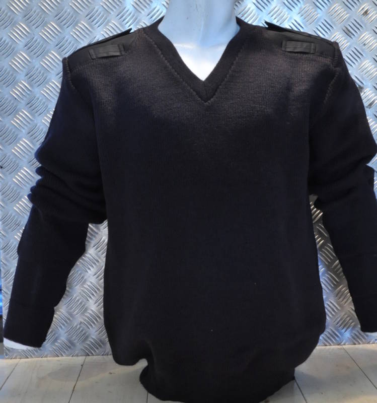 Genuine British Issue Jumper, Black V-Neck. 100% Wool - Size 40" - Medium - NEW