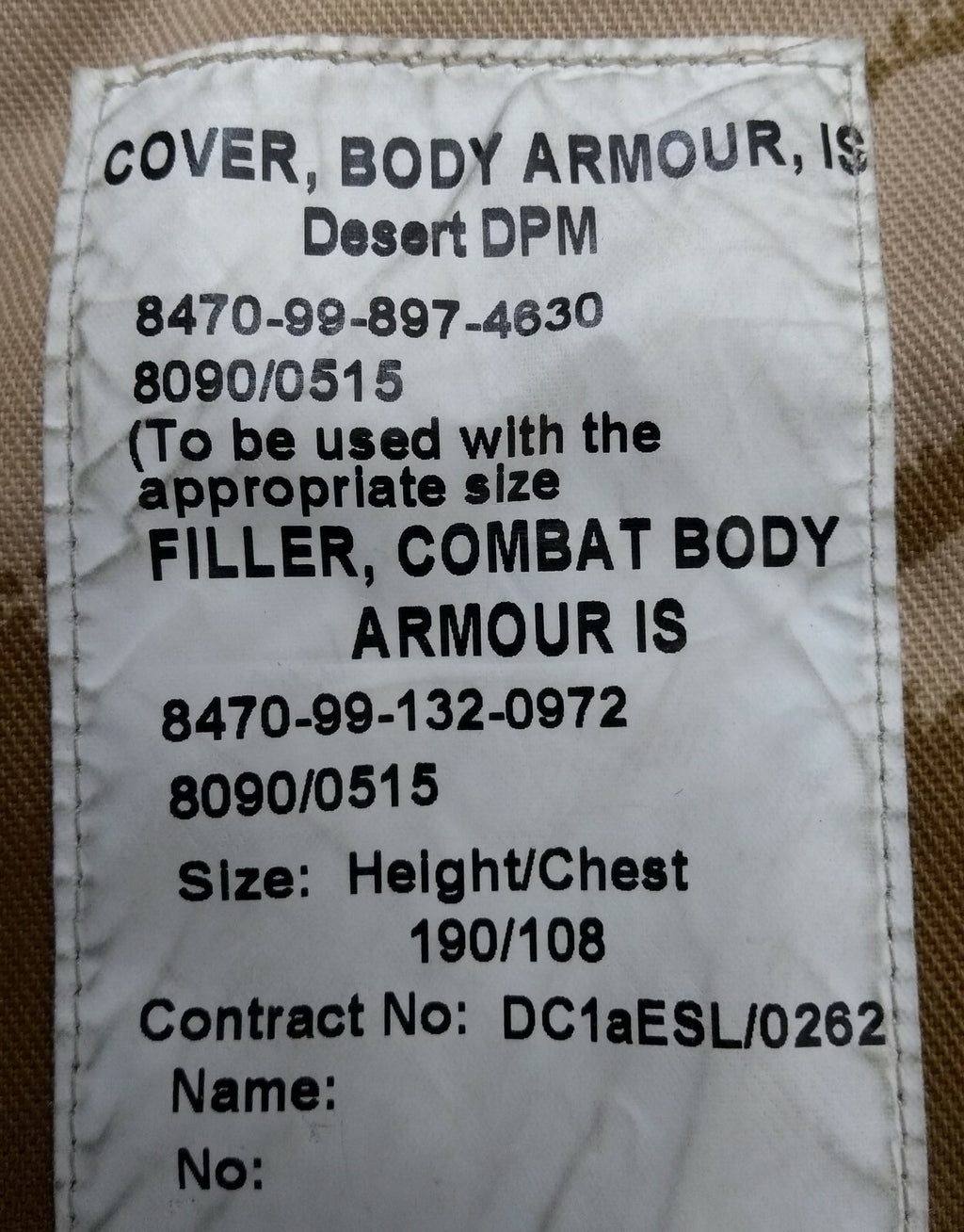 DDP Camo Body Vest CBA Combat Body Cover Old Pattern UK Desert Camouflage