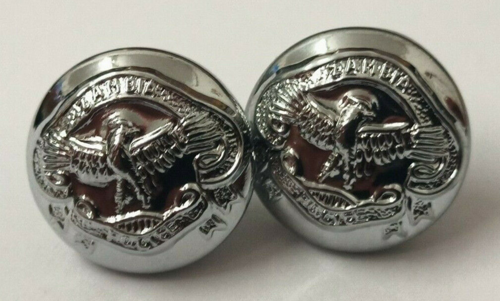 Genuine Zambian Forces Insignia Chrome / Silver Ring Back Buttons 13mm x 2 NEW