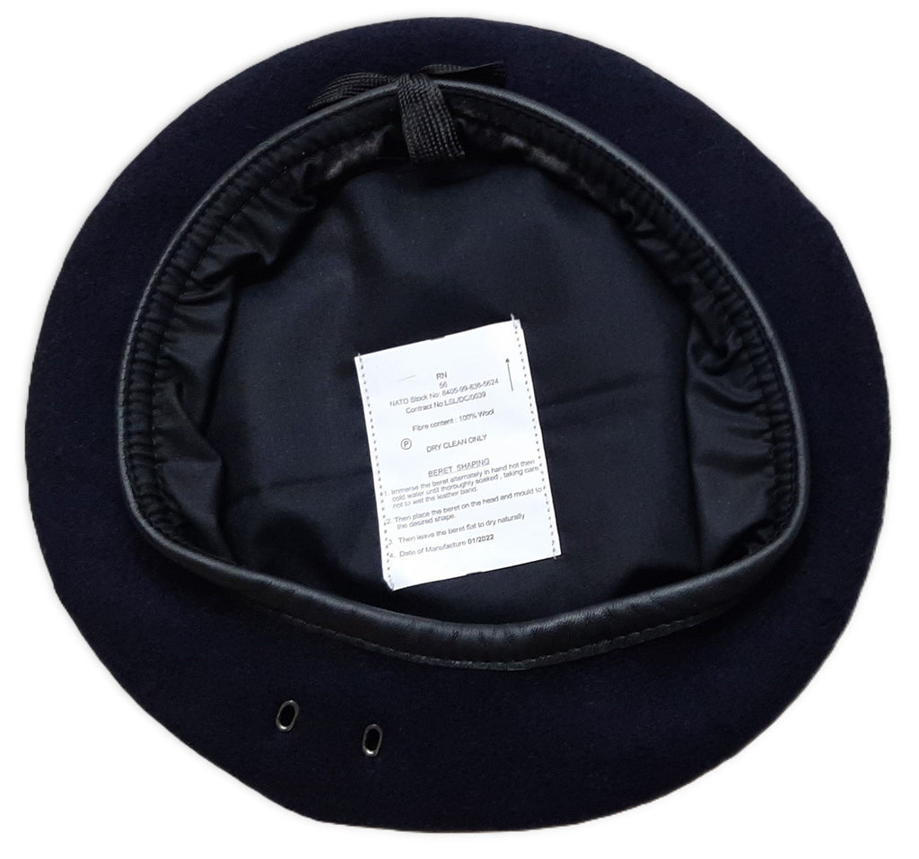Naval Beret Wool With Leather Rim & Badge Eyelets NEW
