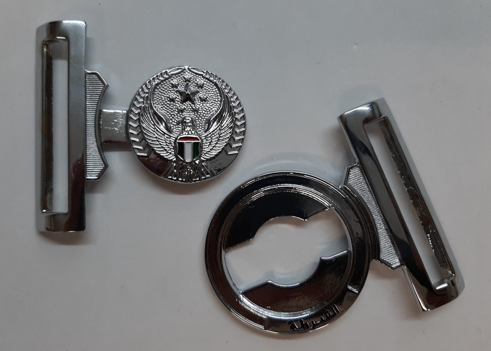 Abu Dhabi Buckle UAE Chrome Insignia Belt Locket Clasp Made in England 52mm
