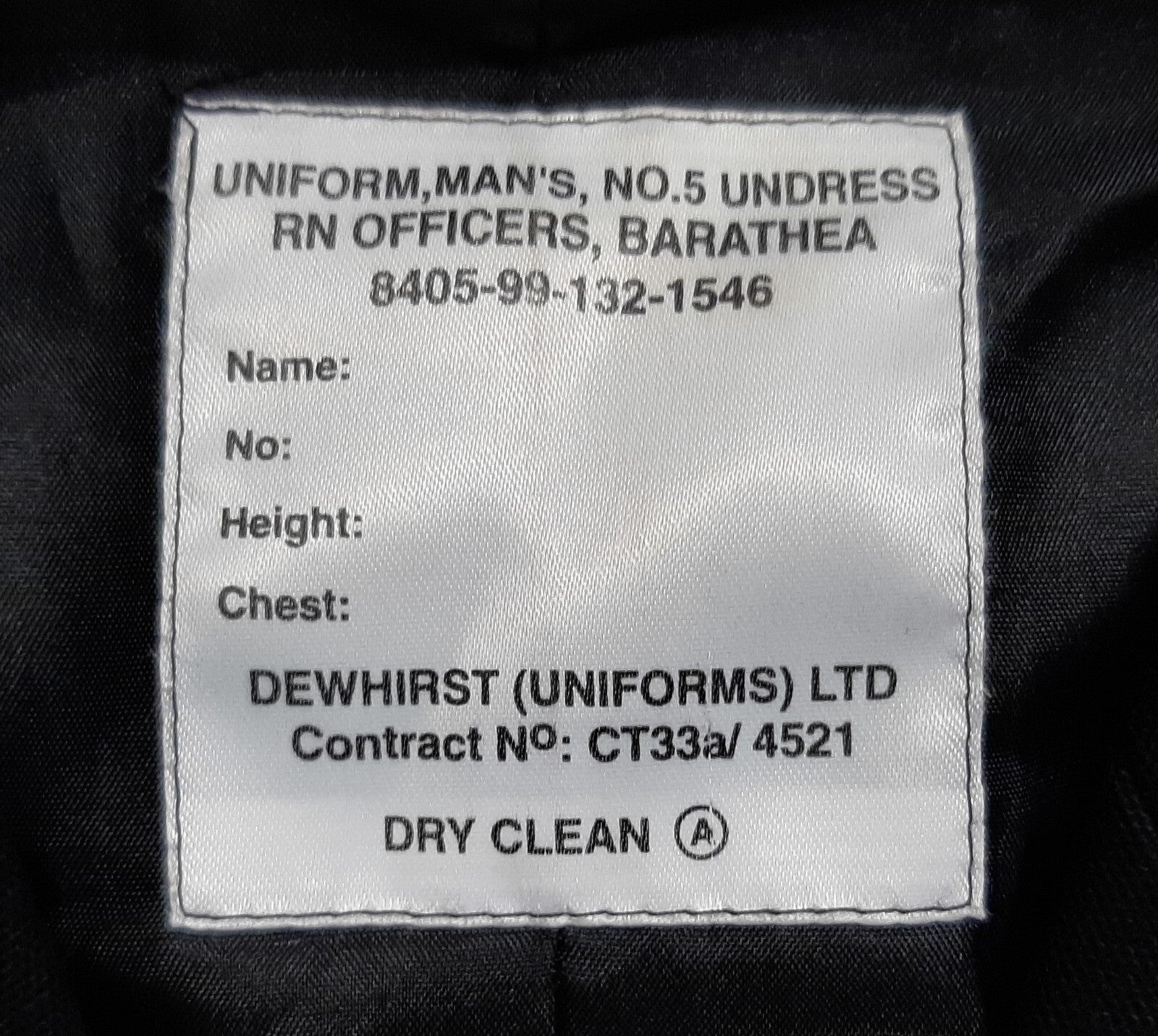 RN Jacket British Naval OFCs Com No5 undress Barathea 8 Button 104 RG