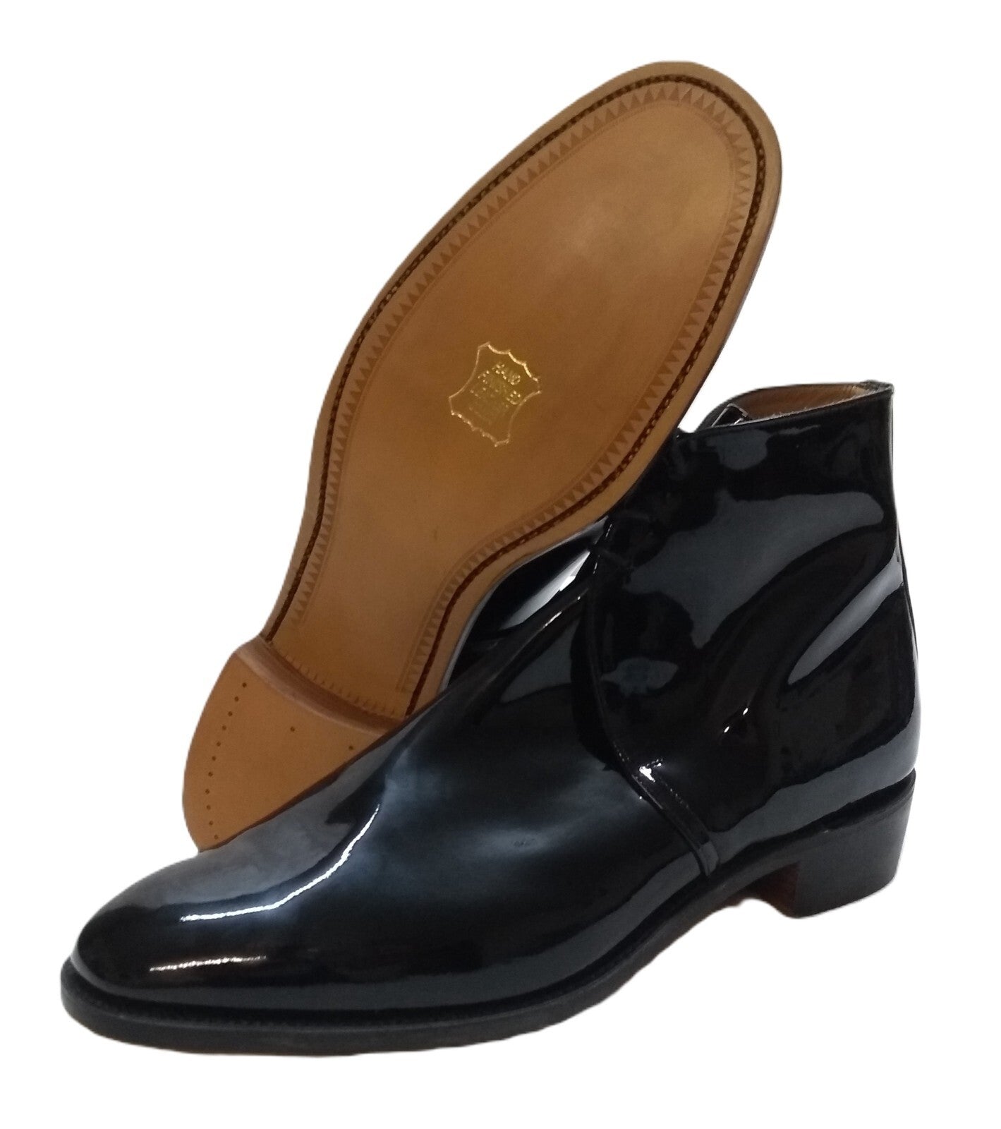 Sanders George Boots Officers Black Patent With Spur Box Housing UK 13
