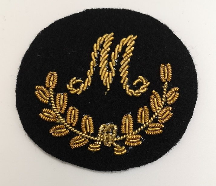 Mess Kit Badge Mortar Man Wire Braided on Black Felt Oval Patch