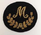 Mess Kit Badge Mortar Man Wire Braided on Black Felt Oval Patch