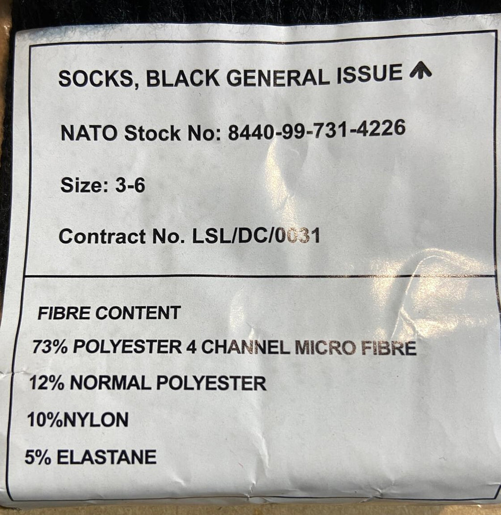 British Army Issue Thick Black General Combat Socks Poly Nylon - NEW