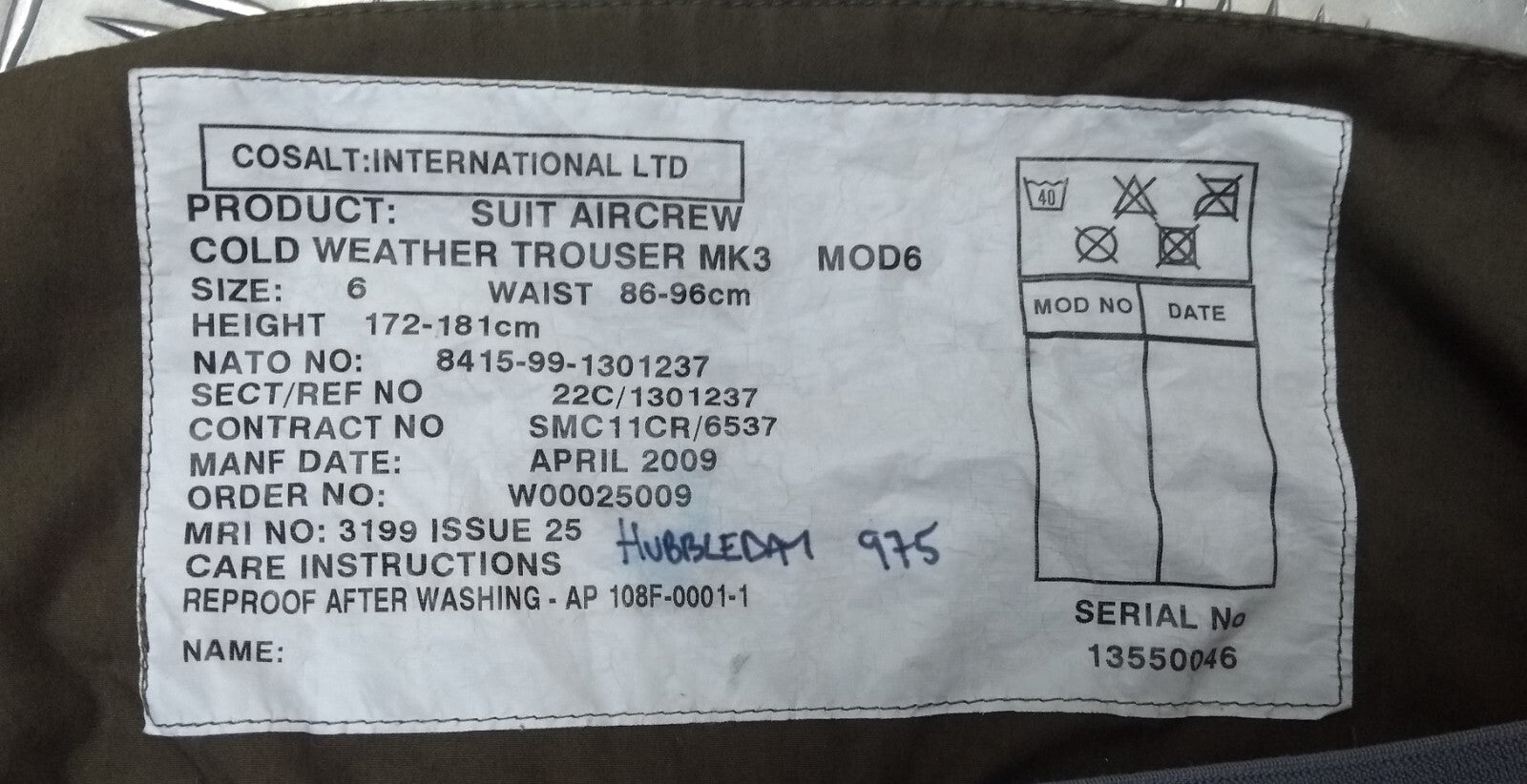 Mk3 Aircrew Trousers Cold Weather Cosalt International LTD British MOD6