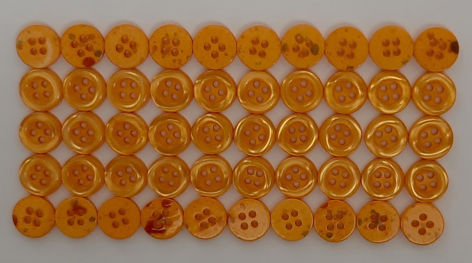 100 Vintage Buttons 4 Hole Shirt / Shank Anchors Pearlesque Aroma Orange 10.9mm