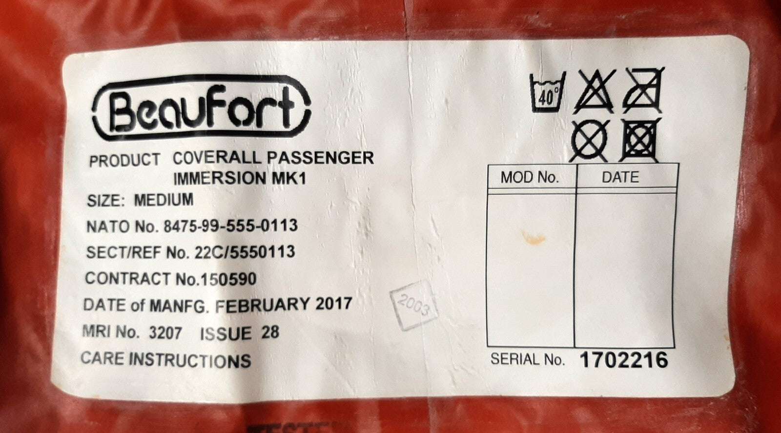 Genuine British Issue RFD Beaufort Immersion (IPG) Protection Garment