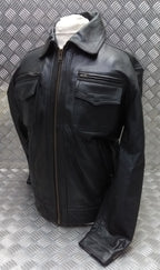 Leather Bomber Jacket Full Collar CWU Style Black Lined Casual Zip Front Coat
