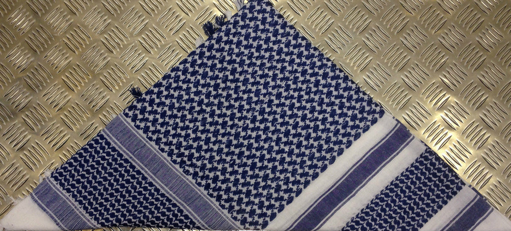 100% Cotton Shemagh / Arab Scarf / Pashmina / Wrap / Sarong. Blue on White - NEW