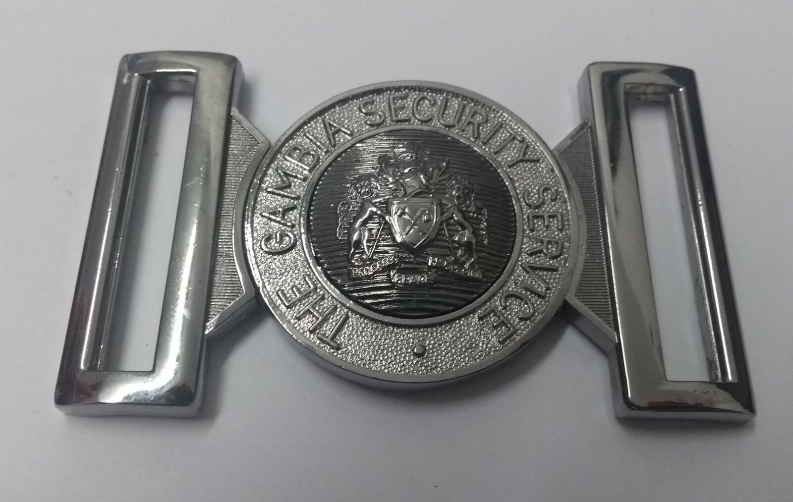 Genuine The Gambia Security Service Insignia Belt Buckle Chrome Locket NEW