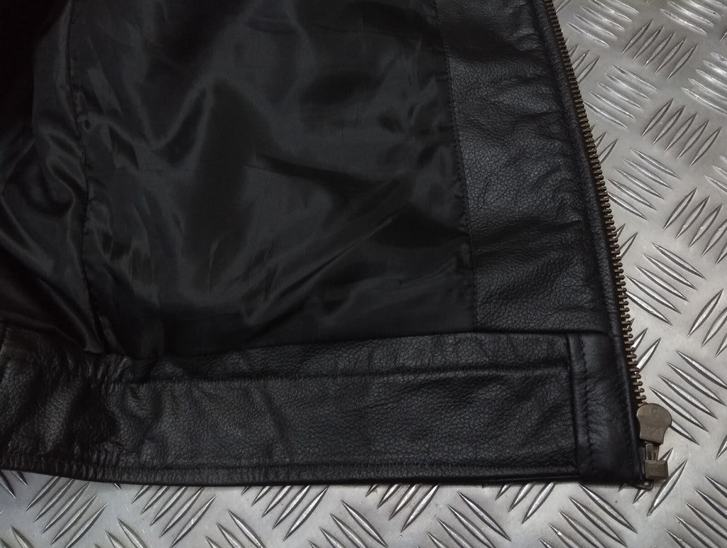 Leather Bomber Jacket Full Collar CWU Style Black Lined Casual Zip Front Coat