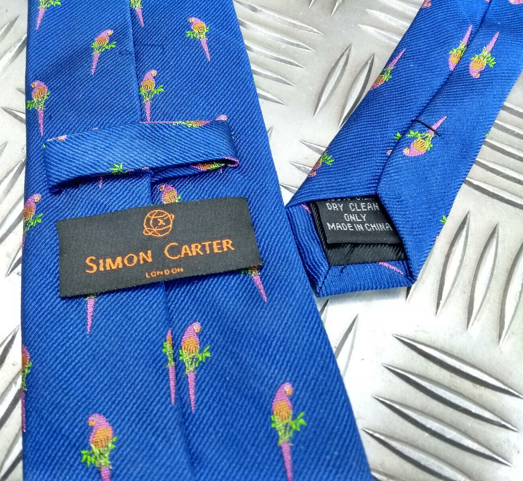 Blue Silk Tie with Parrot Motif - NEW