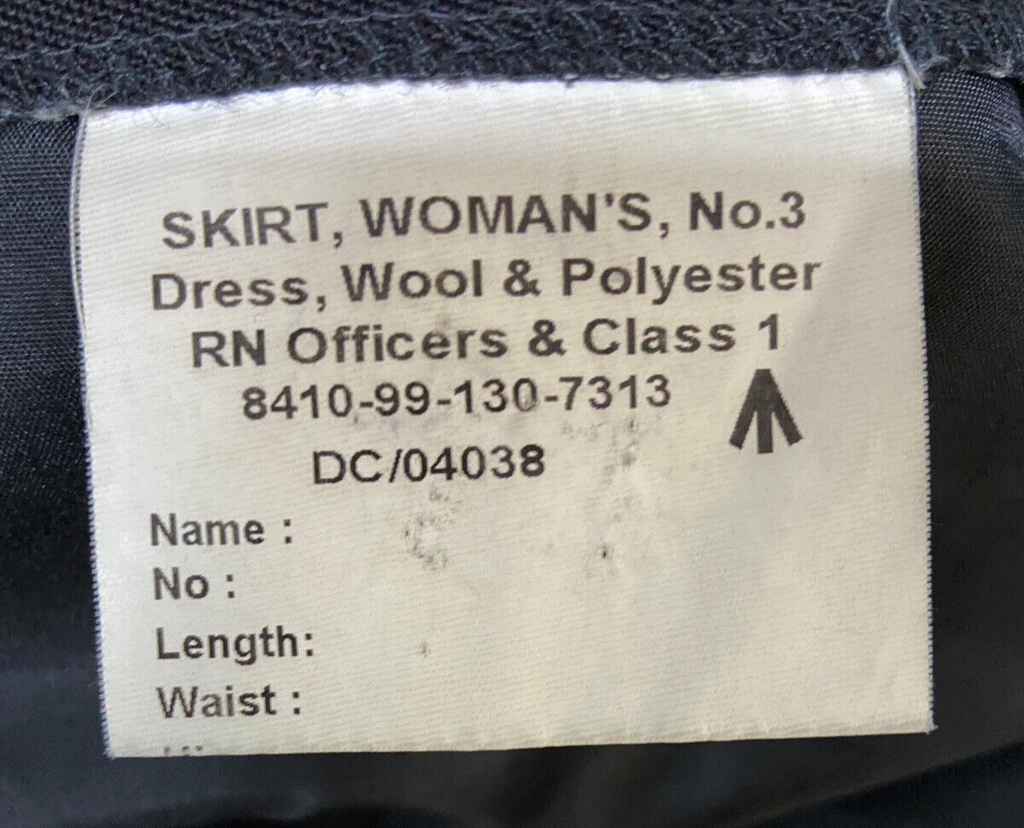 Skirt No3B & CL1 Officers Wool Poly British Royal Navy WRNS Dress RN Size 72cmR