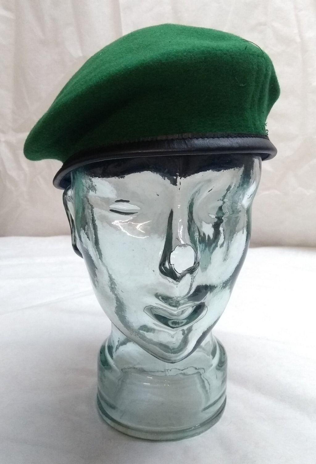 Green Beret Army Firmin UK Pattern Wool / Silky Lining & Leather Trim 55cm.