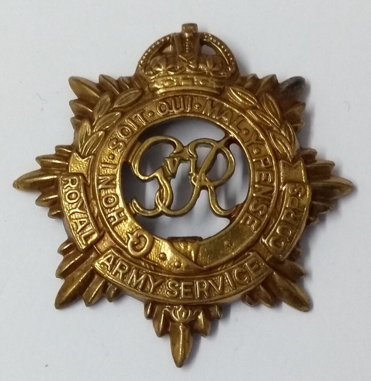 Vintage Kings Crown RASC British Army Issue Service Corps Insignia Metal Badge