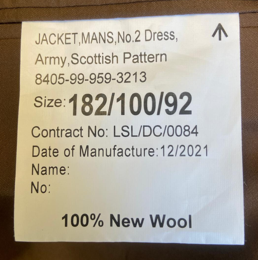 RRS Scotish Pattern No2 FAD Jacket Doublet Royal Reg of Scotland 182/100/92 NEW