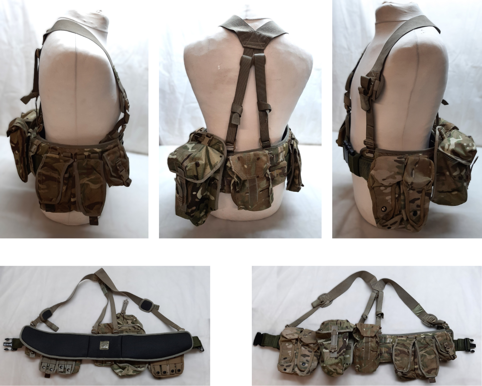 Airborne Army Webbing British MTP Camo Assault Belt Yoke & Assorted Pouches (6)