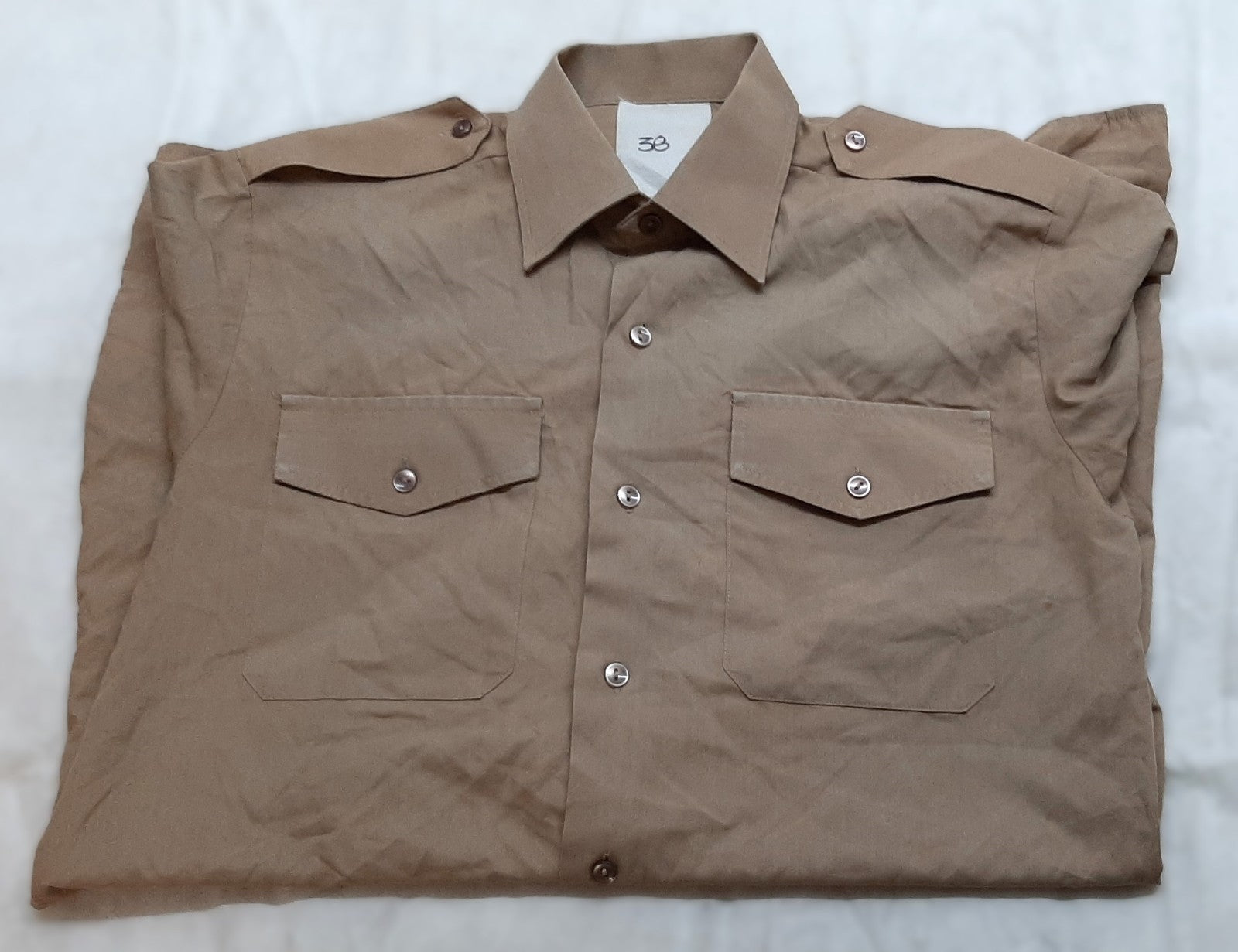 Dress Shirt Short Sleeves Size Old Pattern Khaki / Brown Type Collar 38cm