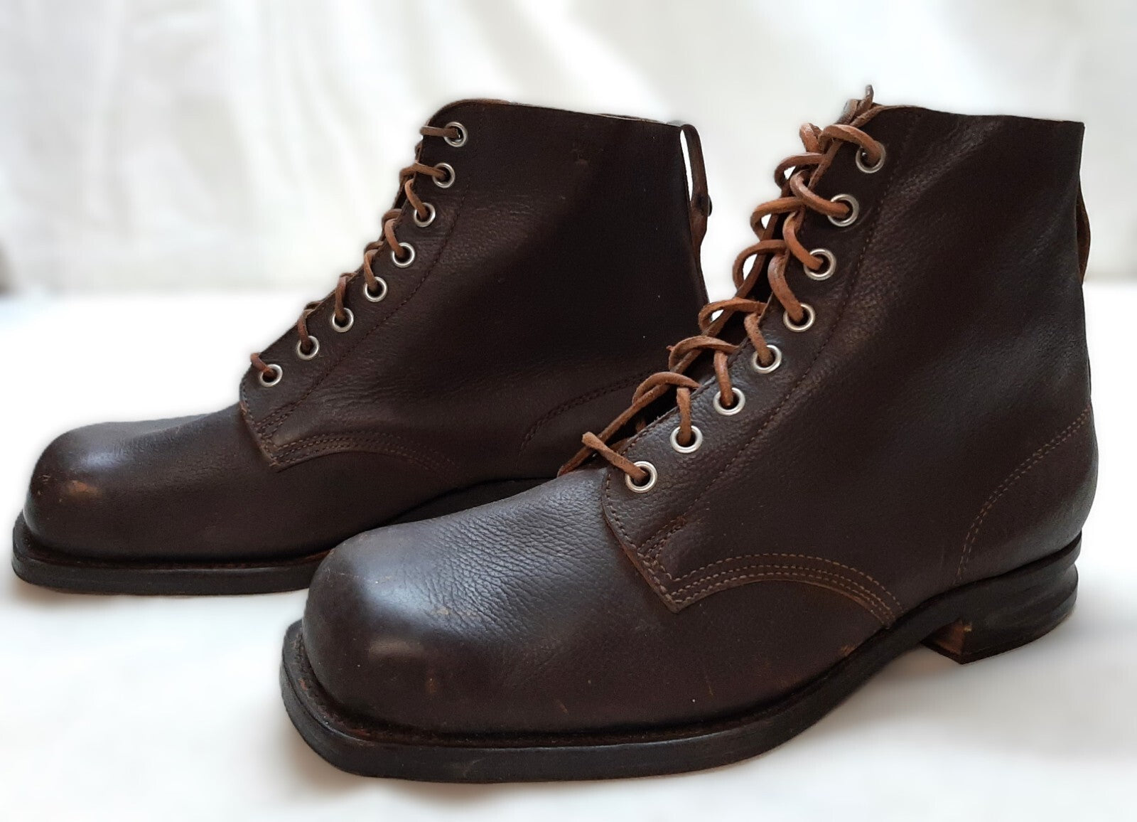 Vintage Army Boots Brown Leather WW2 Pattern 1947 Heel Plates Stitched Sole EU49