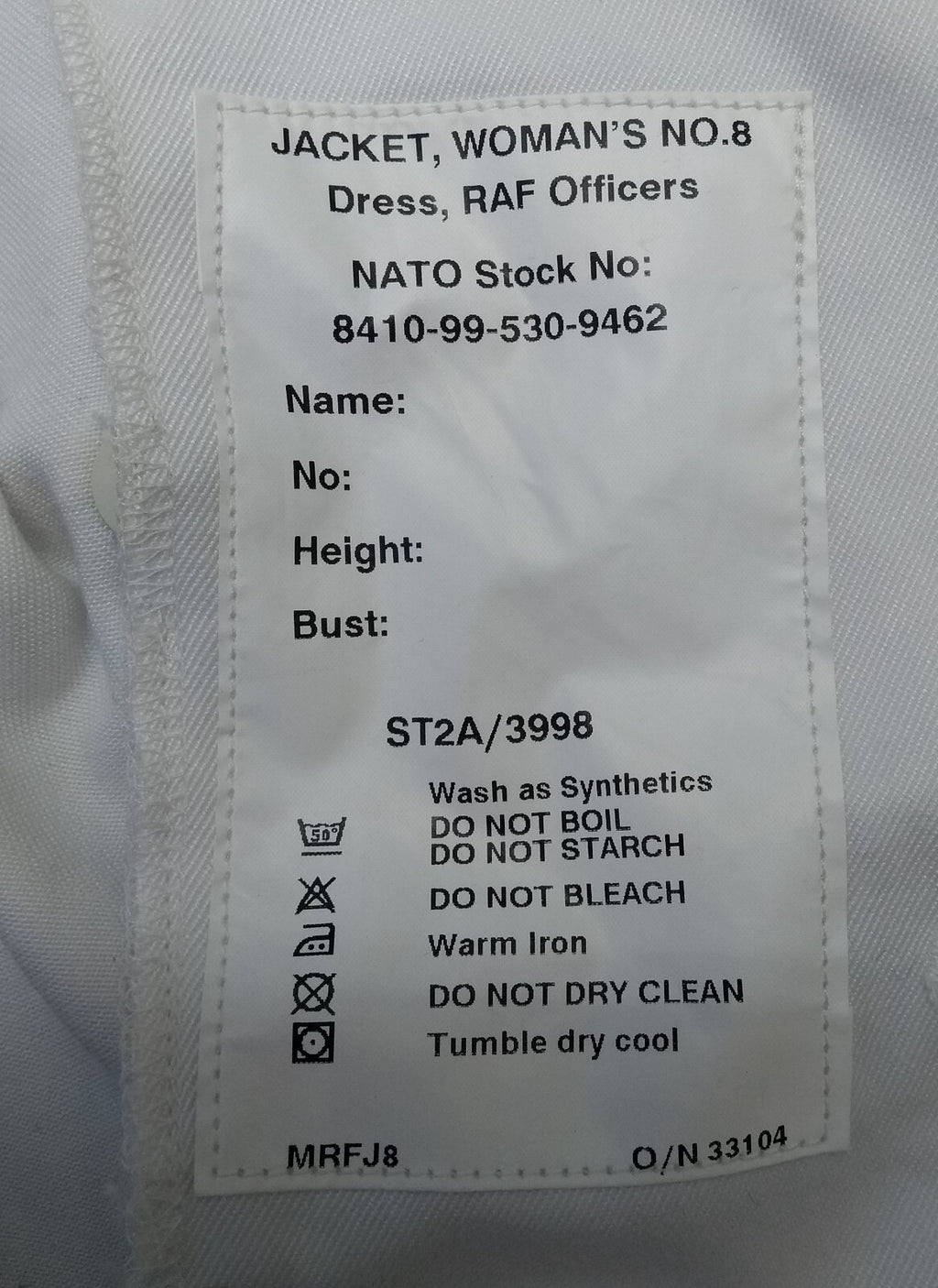 WRAF / RAF No8 Mess Jacket Woman's Tropical Royal Air Force White