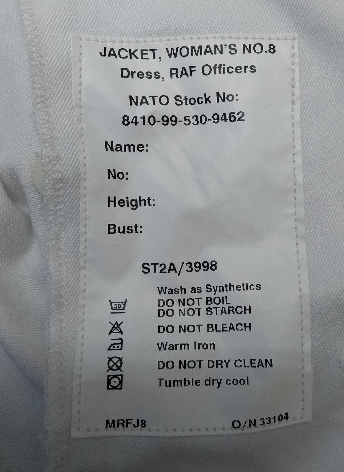 WRAF / RAF No8 Mess Jacket Woman's Tropical Royal Air Force White
