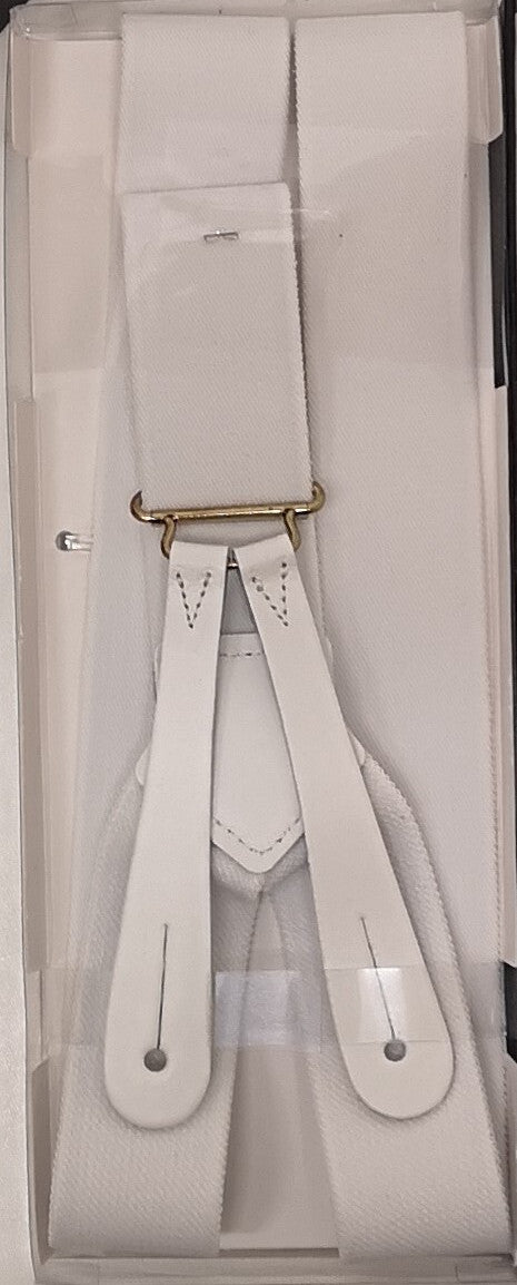 Mess Dress White Braces Suspenders with Leather Button Tabs and Brass Levers NEW