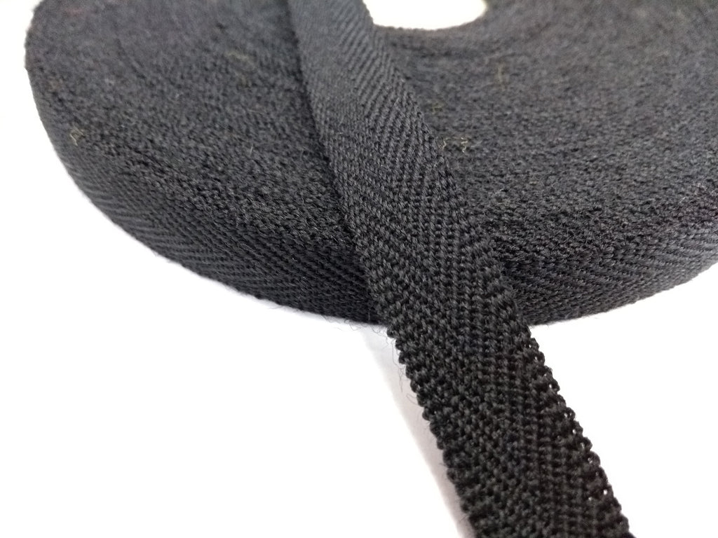 Herringbone Worsted Cotton Black ½" wide Braided Tape Lace Genuine British Made