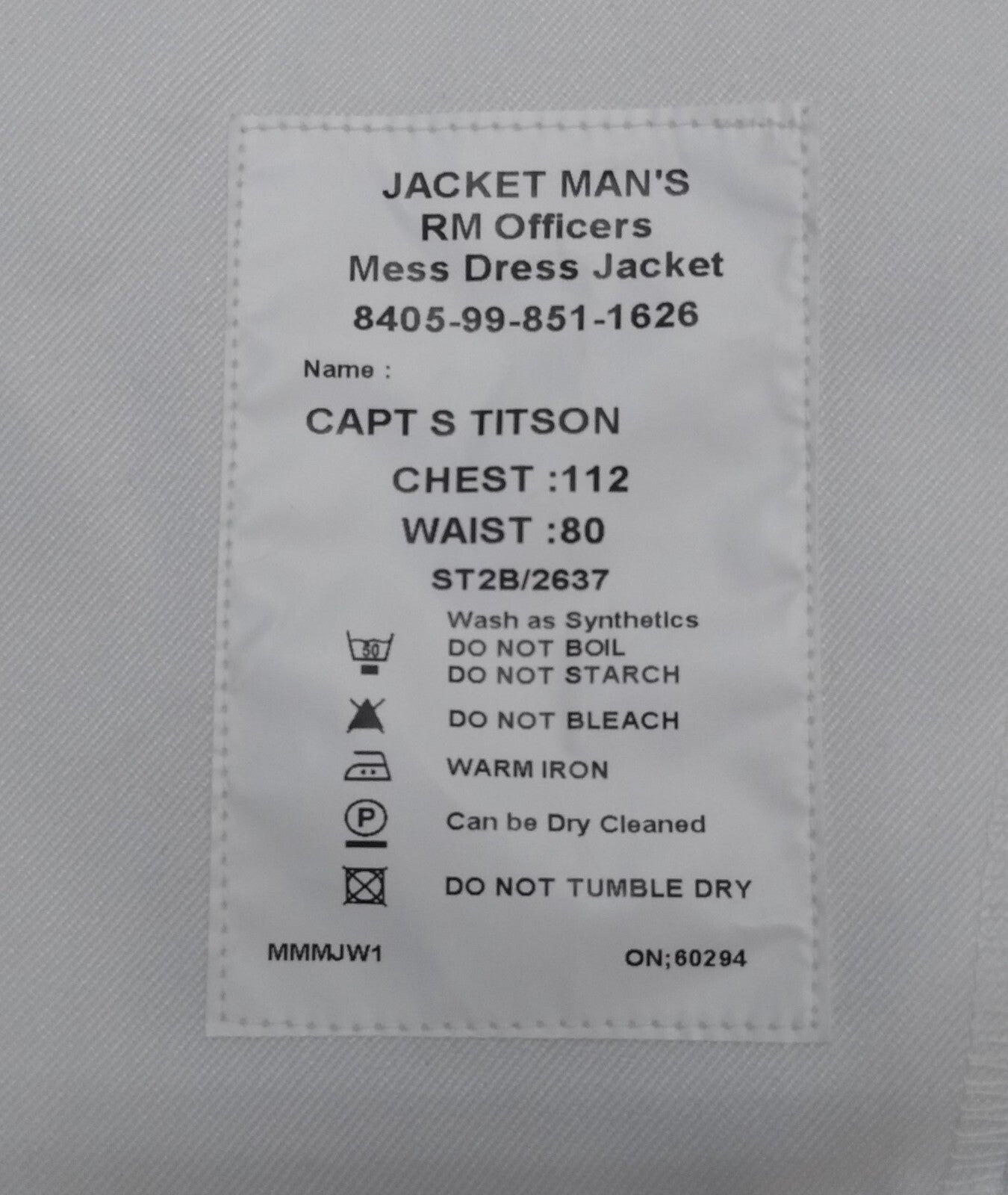 RM Royal Marines Mess Jacket White British Royal Dress Jacket Assorted Sizes